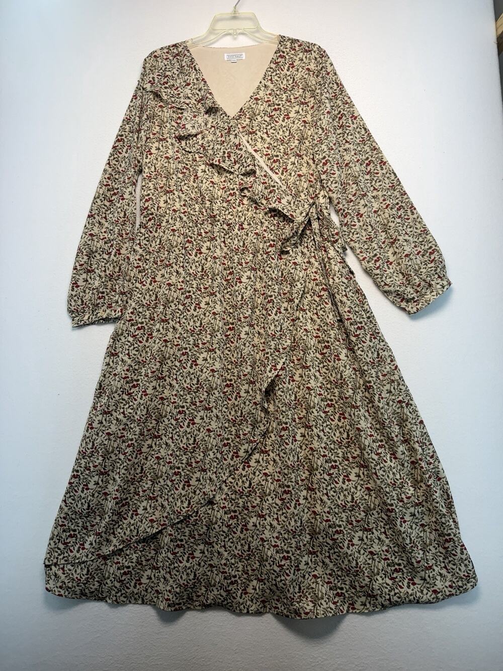 Sweet Salt 14 Cottagecore Floral Maxi Flux Wrap Dress Long Sleeve Ruffle Hem